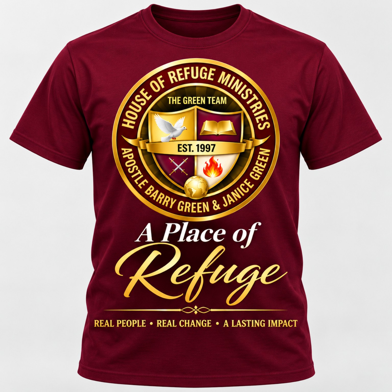 House of Refuge Ministries T-shirt in burgundy